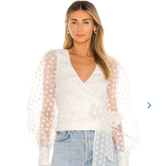 Lovers + Friends Tops - NEW Lovers & Friends White Polka Dot Wrap Blouse